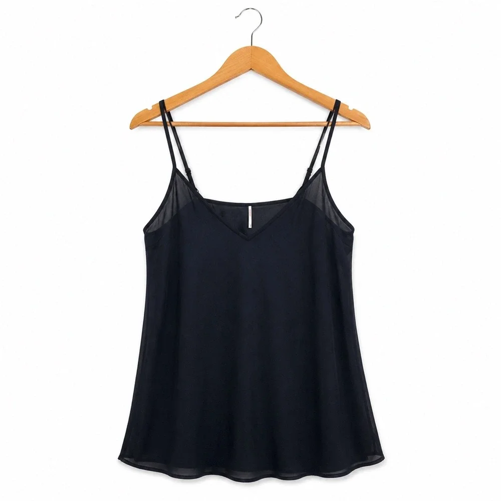 Free People Intimately Black V-Neck Camisole Adjustable Straps Size L OB401564